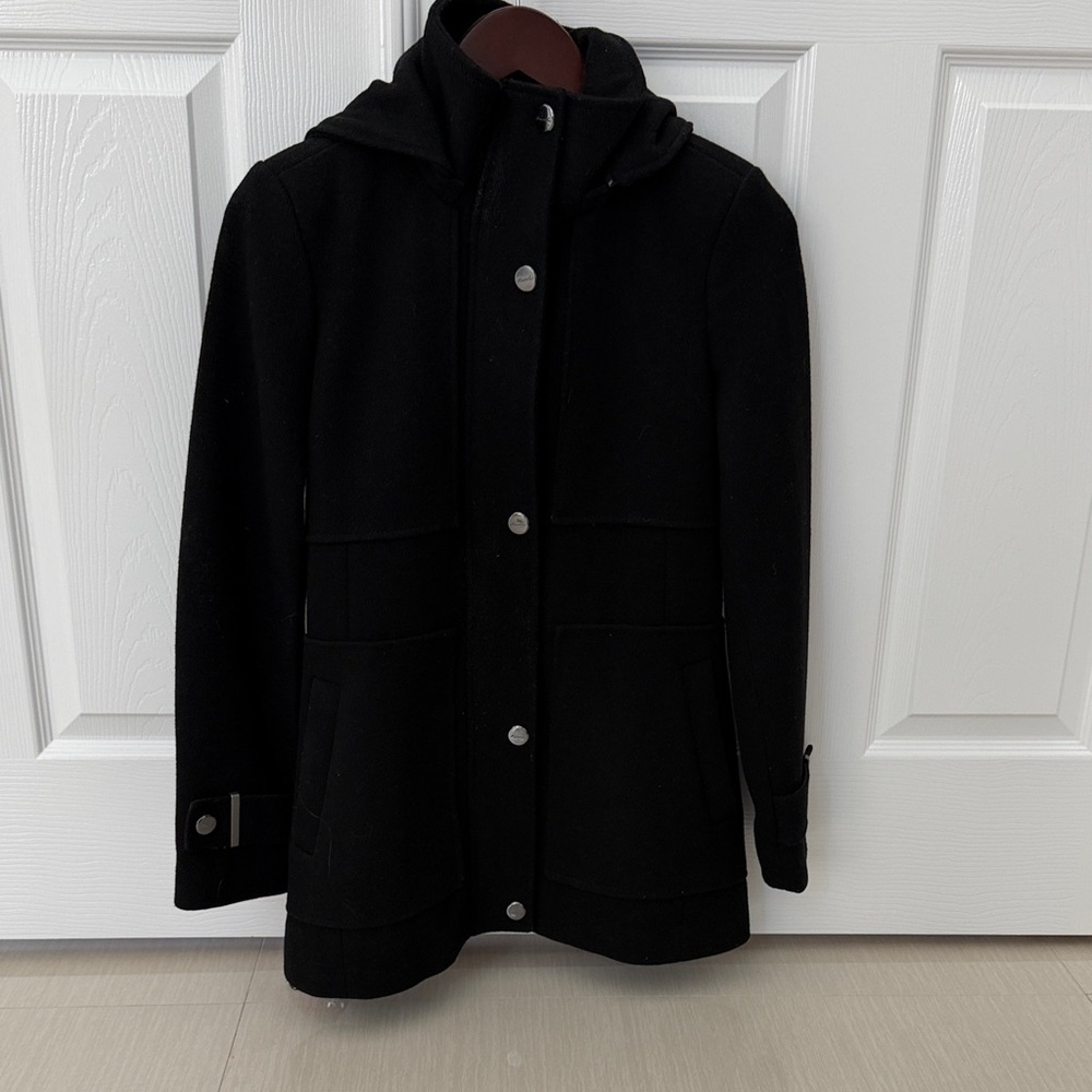 Kenneth Cole Black Hooded Peacoat Winter Coat